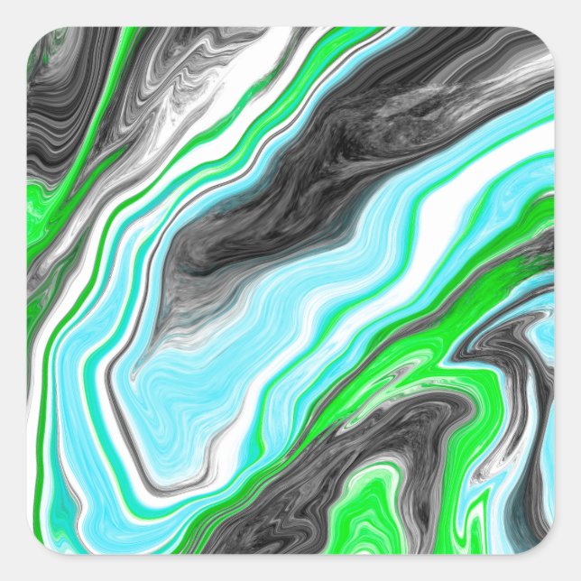 Lime Green und Blue Marmor wie Wirbel Quadratischer Aufkleber (Vorderseite)