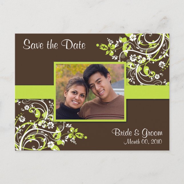 Lime Green und Brown Save the Date Foto Postkarten (Vorderseite)
