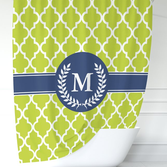 Lime Green und marokkanische Marine Monogram Duschvorhang (Von Creator hochgeladen)