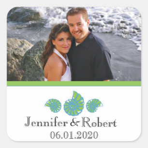 Lime Green und Türkis Seashell Wedding Quadratischer Aufkleber