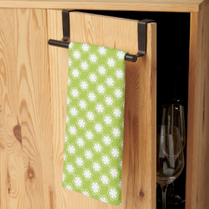 Lime Green und White Blume Muster Geschirrtuch