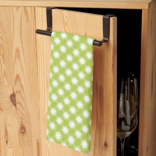 Lime Green und White Blume Muster Geschirrtuch (Drittel gefaltet)