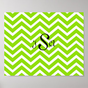 Lime Green und White Zickzack Monogram Wall Art Poster