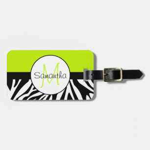 Lime Green und Zebra Animal Print Custom Monogram Gepäckanhänger