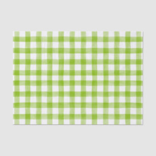 Lime Green Watercolor Dots Gingham Seidenpapier