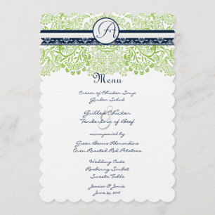 Lime Green Whimsical Bird Menu Mariage