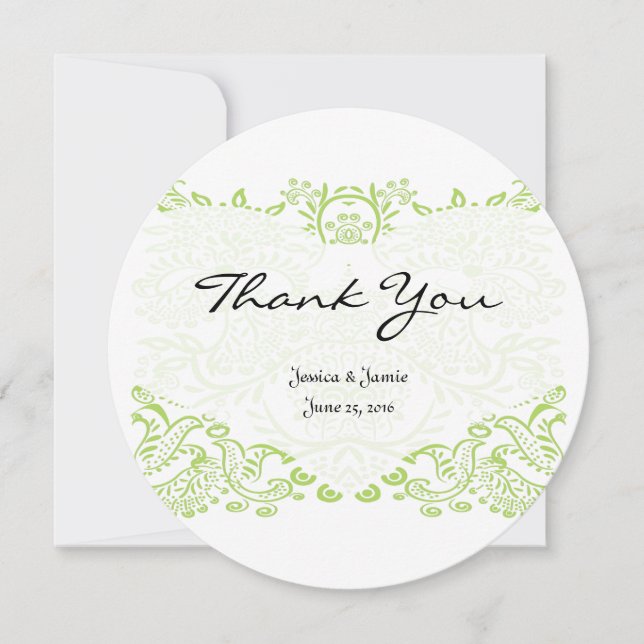 Lime Green Whimsical Bird Wedding Danke Karten (Vorderseite)