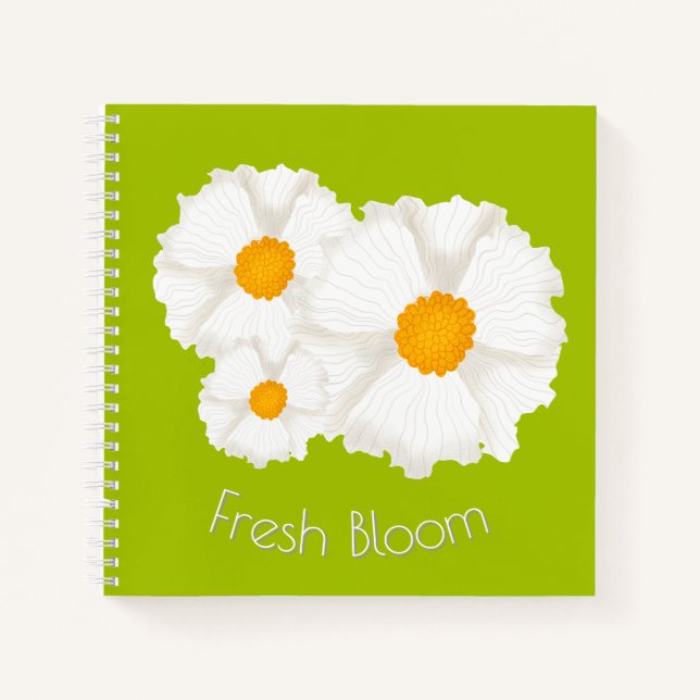 Lime Green White Floral Spiral Notebook Notizbuch (Vorderseite)