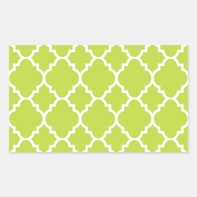 Lime Green White Quatrefoil marokkanisches Muster Rechteckiger Aufkleber (Vorderseite)