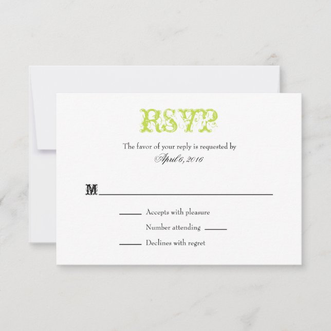 Lime Green White Schlicht Simple Wedding RSVP Card (Vorderseite)
