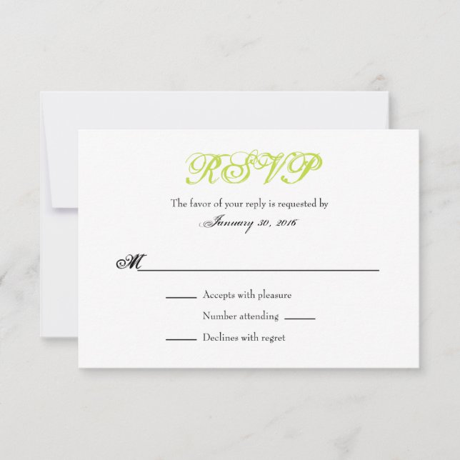 Lime Green White Schlicht Simple Wedding RSVP Card (Vorderseite)