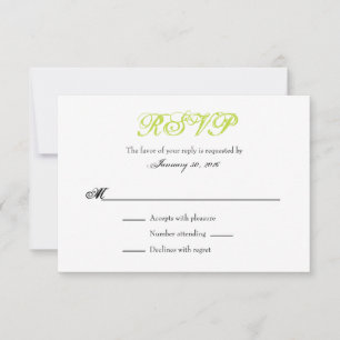 Lime Green White Schlicht Simple Wedding RSVP Card