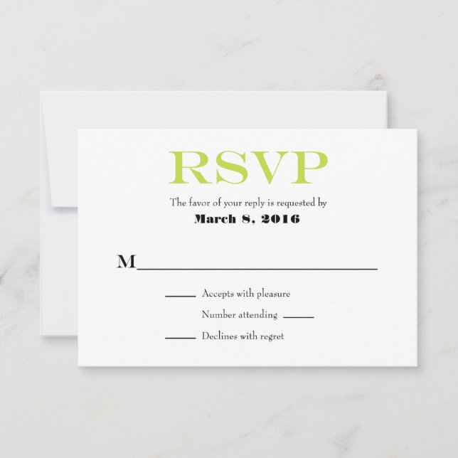 Lime Green White Schlicht Simple Wedding RSVP Card (Vorderseite)