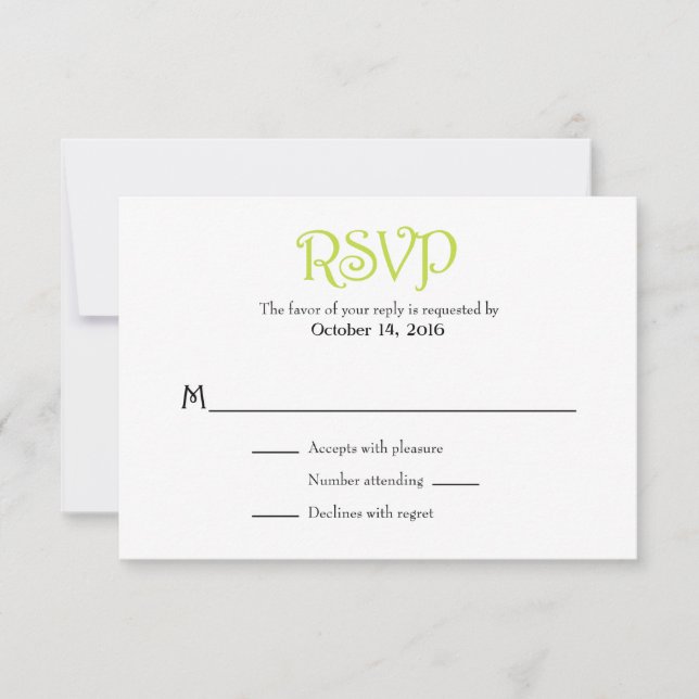 Lime Green White Schlicht Simple Wedding RSVP Card (Vorderseite)