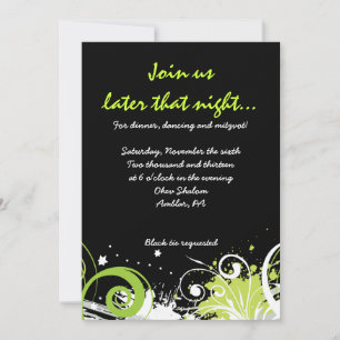 LIME GREEN WIRBEL & STARS Bat Mitzvah Party Card Einladung