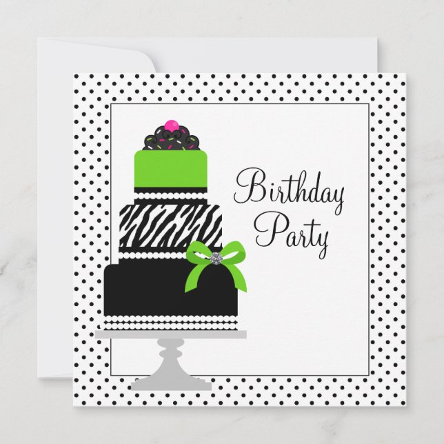 Lime Green Zebra Cake Cupcake Birthday Party Einladung (Vorderseite)