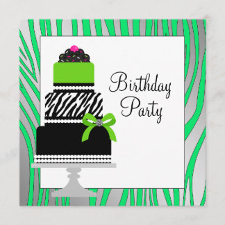 Lime Green Zebra Cake Cupcake Birthday Party Einladung