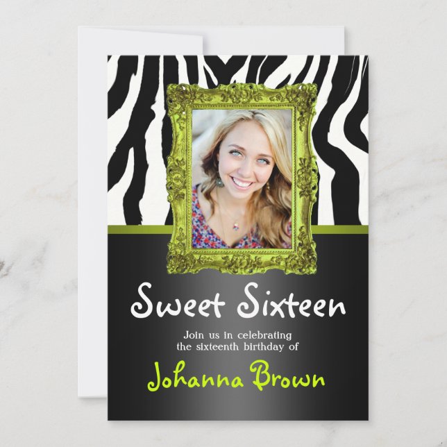 Lime Green Zebra - Foto - Sweet 16 Einladung (Vorderseite)