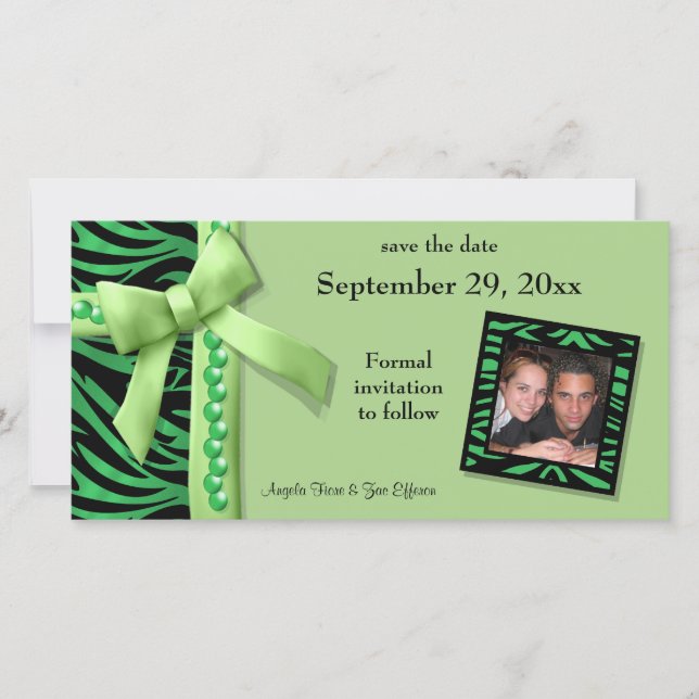 Lime Green Zebra Gems Save the Date Card (Vorderseite)