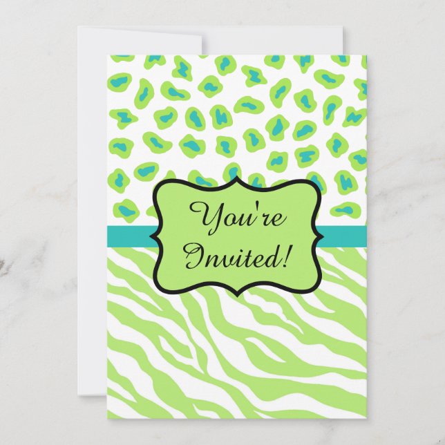 Lime Green Zebra Leopard Invitation (Devant)
