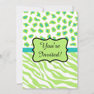 Lime Green Zebra Leopard Invitation