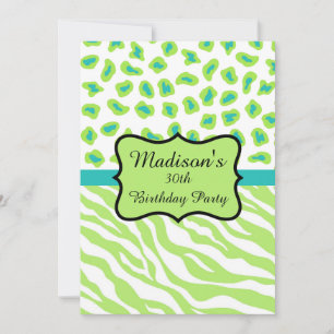 Lime Green Zebra Leopard Invitation 30e anniversai