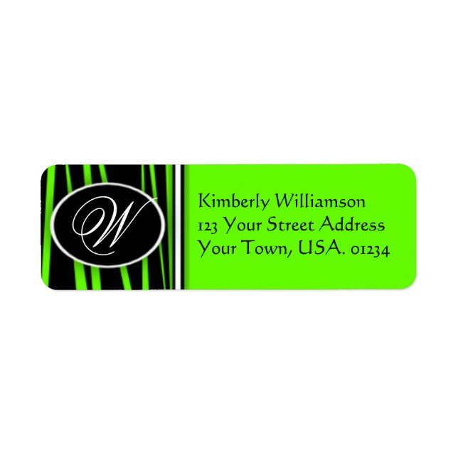Lime Green Zebra Mit Monogramm Rücksendeadressen-A (Vorne)