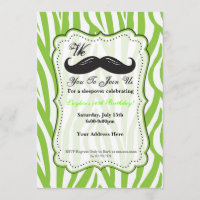 Lime Green Zebra Mustache Geburtstagsparty Einladu