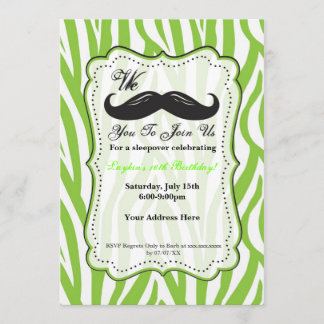 Lime Green Zebra Mustache Geburtstagsparty Einladu Einladung