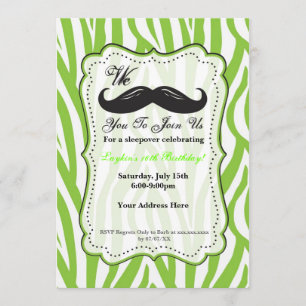 Lime Green Zebra Mustache Invitation de fête d'ann