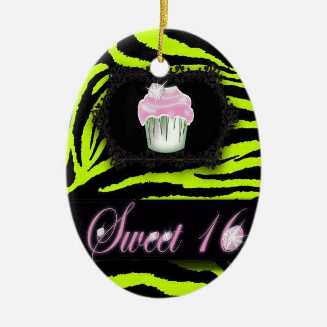 Lime Green Zebra print Sweet 16 Gift Ornament (Vorne)