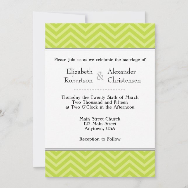 Lime Green Zickzack Wedding Einladung (Vorderseite)