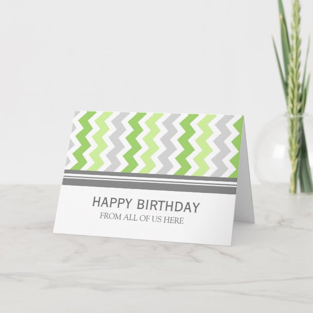 Lime Grey Chevron Business From Group Birthday Karte (Vorderseite)