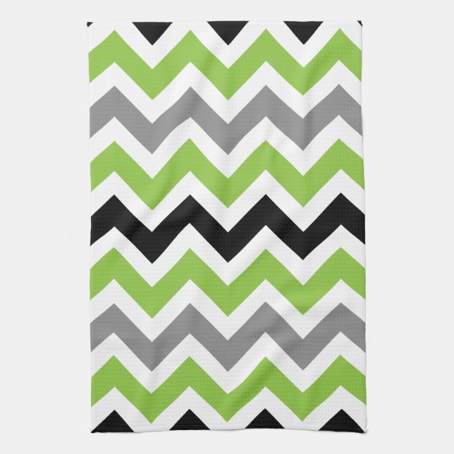 Lime Gris Noir Blanc Chevron Serviettes de cuisine (Vertical)