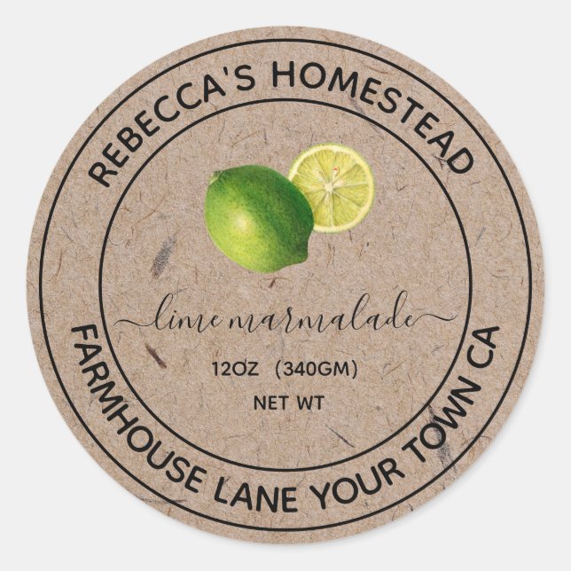 Lime Marmalade Kraft Papier de canne Étiquettes (Devant)
