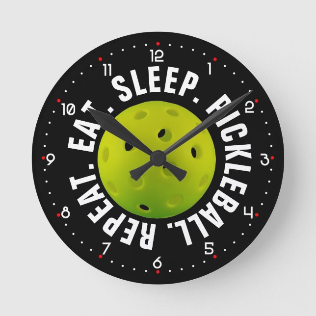 😍 Lime Pickleball / black with numbers   Runde Wanduhr (Vorderseite)
