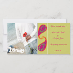 Lime & Raspberry Paisley Save the Date Your Photo