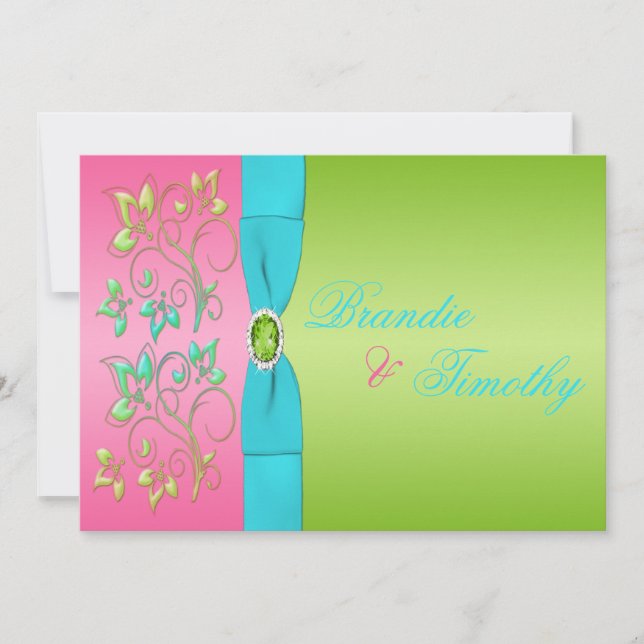 Lime, rose et Faire-part de mariage Floral Aqua (Devant)