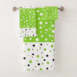 Lime Schwarz & Weiß Polka Dot Farbfeldmuster Badhandtuch Set