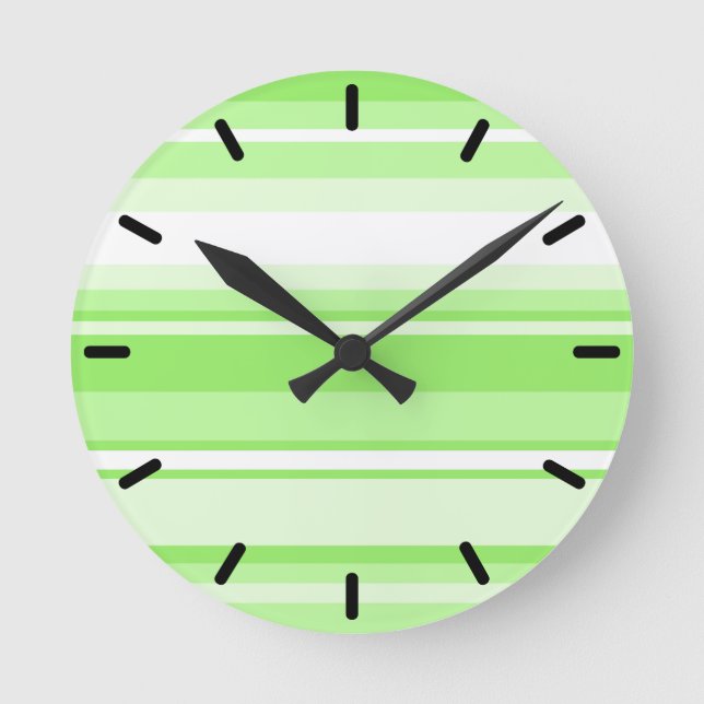 Lime stripes runde wanduhr (Vorderseite)