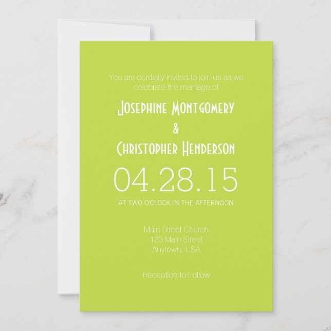 Lime vert blanc Faire-part de mariage moderne simp (Devant)