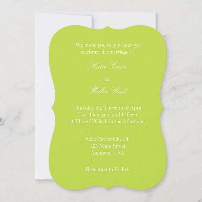 Lime Vert Blanc Plaine Simple Faire-part de mariag (Devant)