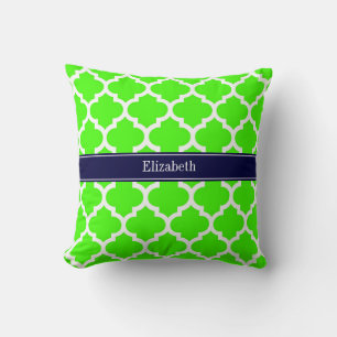 Lime Weiß Marokkanisch #5 Navy Blau Name Monogramm Kissen