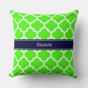 Lime Weiß Marokkanisch #5 Navy Blau Name Monogramm Kissen