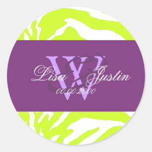 Lime-Zebra-/Monogramm-Aufkleber Runder Aufkleber