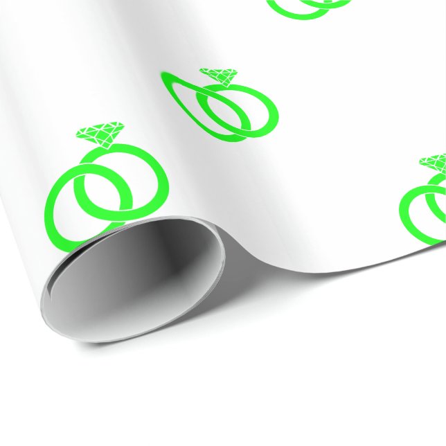 Limegrüne Eheringe auf Weiß Geschenkpapier (Rolleneckpunkt)
