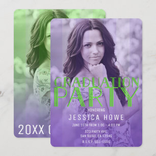 Limegrüne Lila Abschlussfeier Absolventen-Foto Einladung