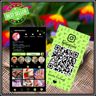 Limegrüner Instagram-Nagelsalon-QR-Code Visitenkarte