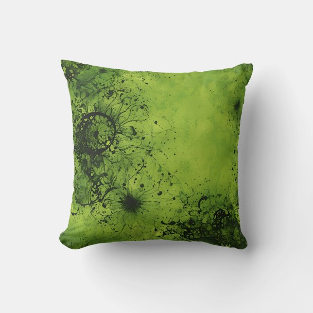 Limegrünes Grunge mit schwarzen Akzenten Kissen (Vorderseite)