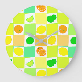 Limes Orangen mit Scheiben, Muster Küche C Große Wanduhr